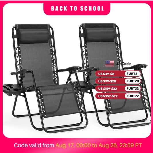 JHK Zero Gravity Outdoor Lounge Chair With Adjustable Pillow