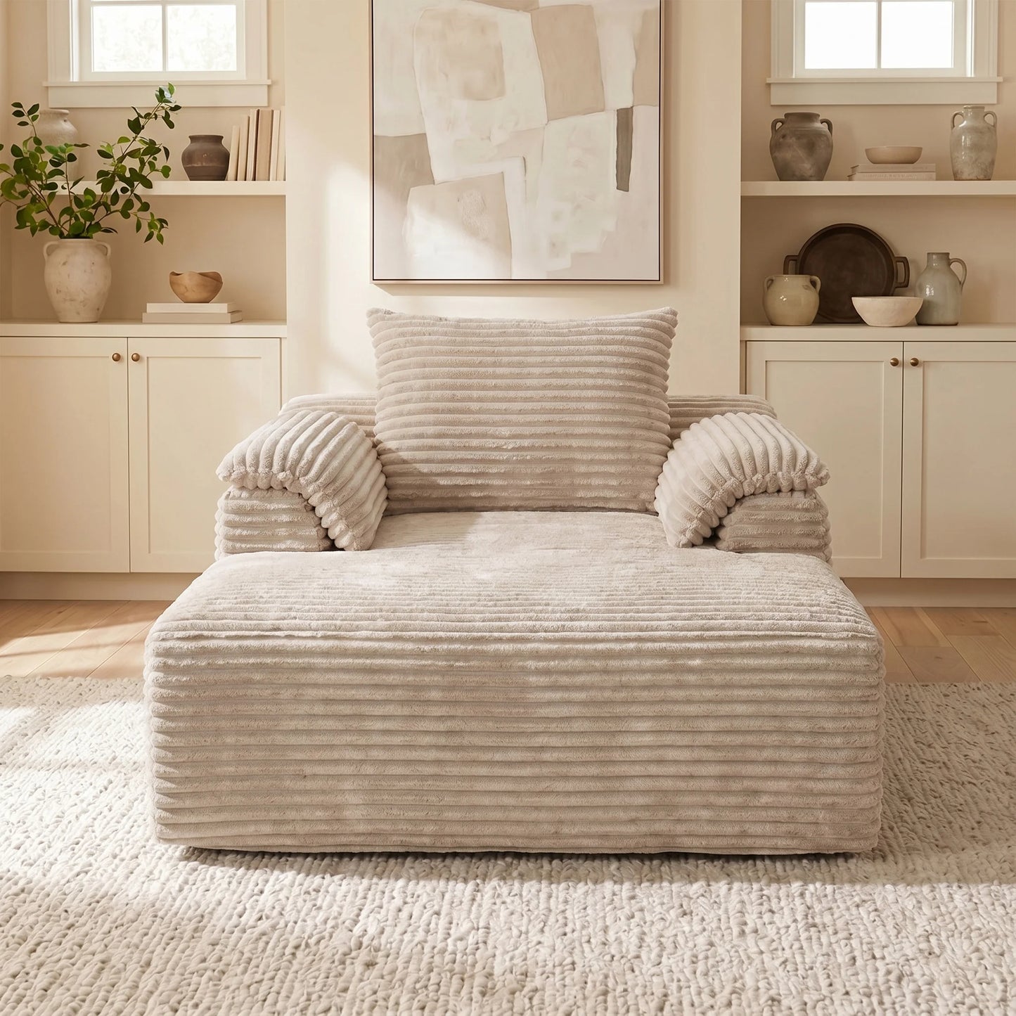 Premium Corduroy Sofa Bed With Removable Pillows And Armrests