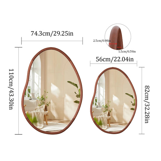 Mid Century Asymmetrical Wood Frame Wall Mirror Home Decor