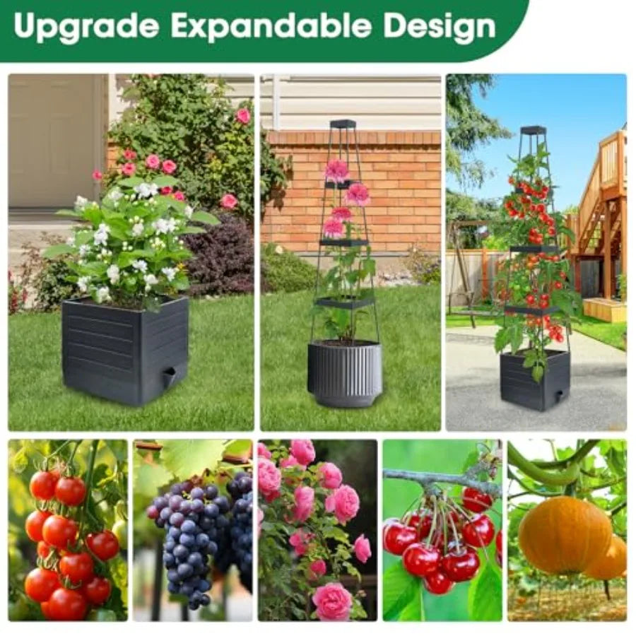 Metal Vegetable Garden Planter Box With Self Watering Trellis