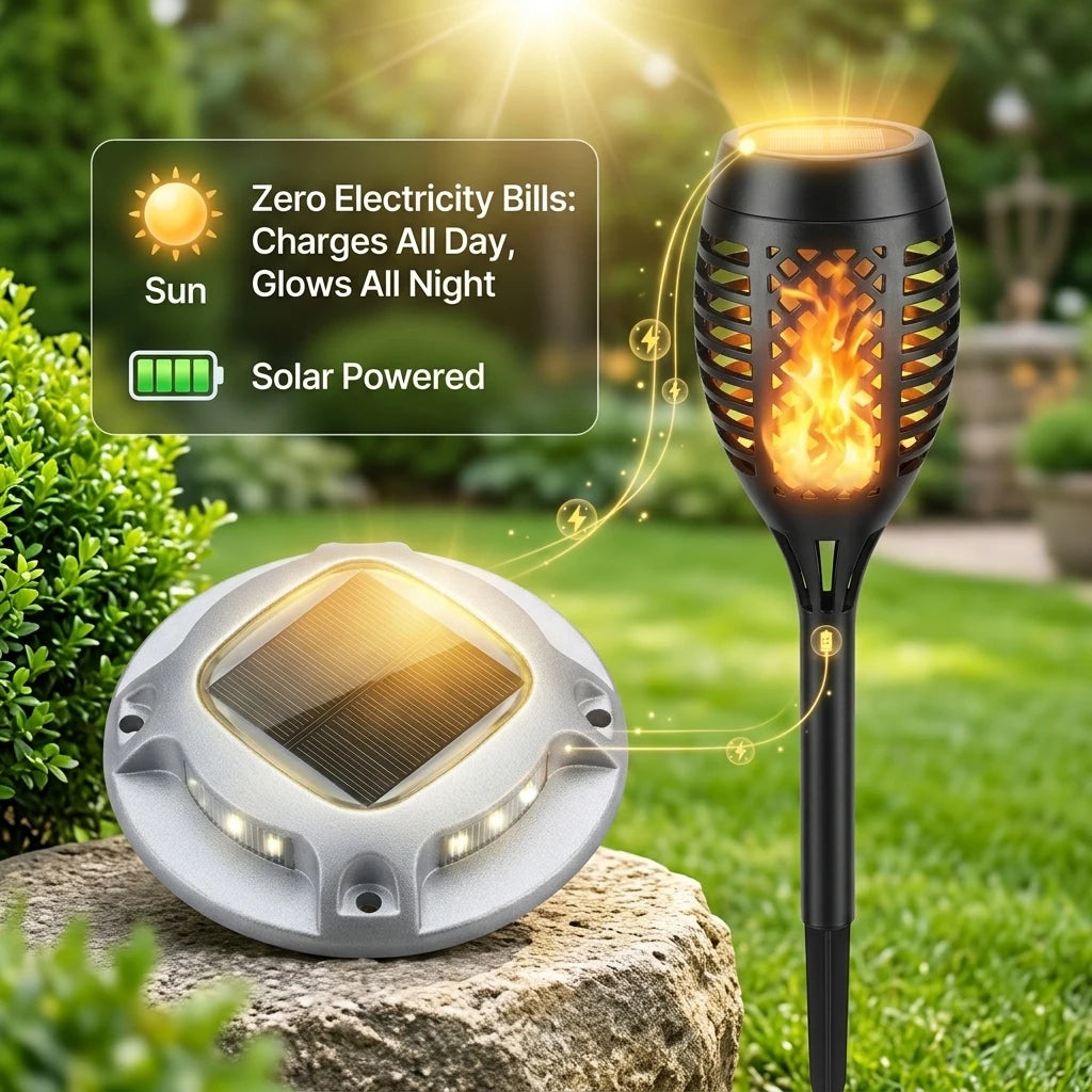 Solar Outdoor Flame Torch And Ground Lamps Waterproof Aluminum Led Pathway