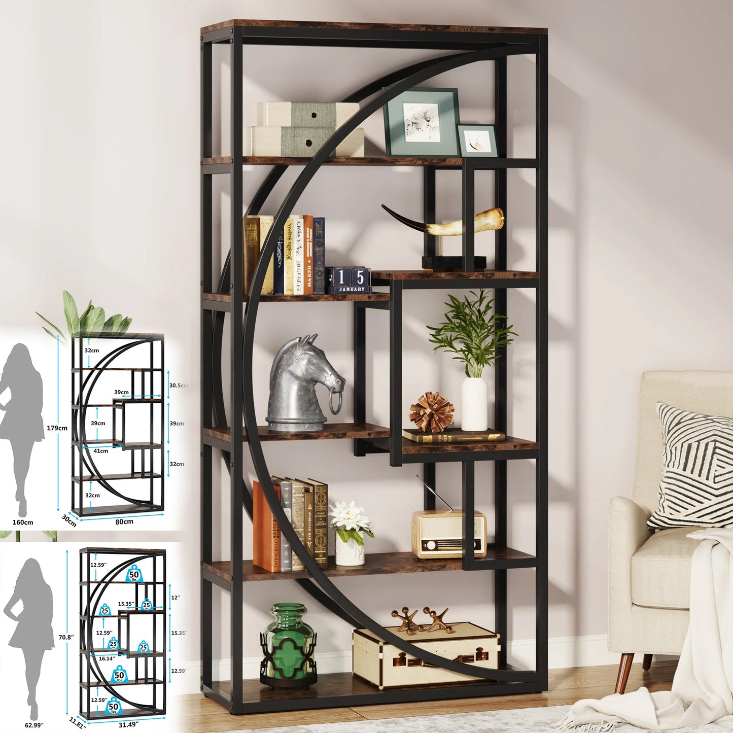 Tribesigns Industrial 5 Tier Bookshelf Freestanding Display Shelving Unit