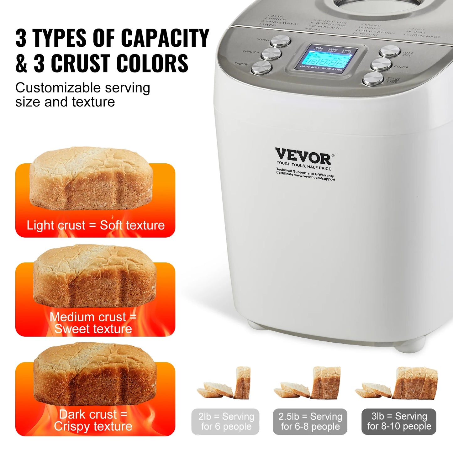 SucceBuy Automatic Bread Maker Featuring Ceramic Pan With 15 Functions