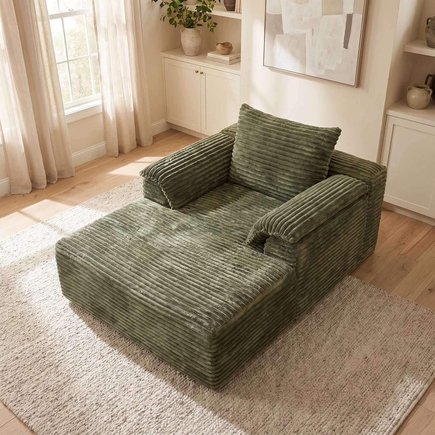 Premium Corduroy Sofa Bed With Removable Pillows And Armrests