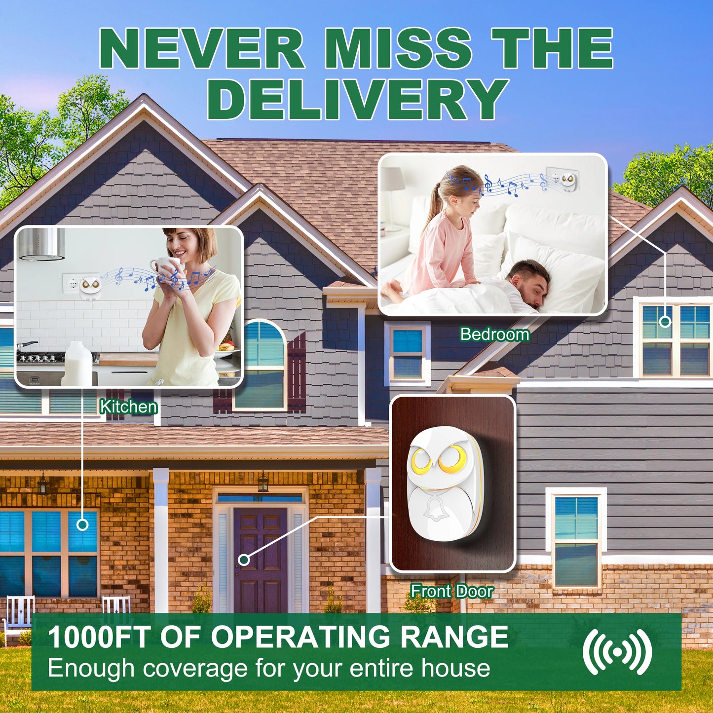 HTZSAFE Wireless Doorbell Chime 300m Long Range Waterproof Touch Button