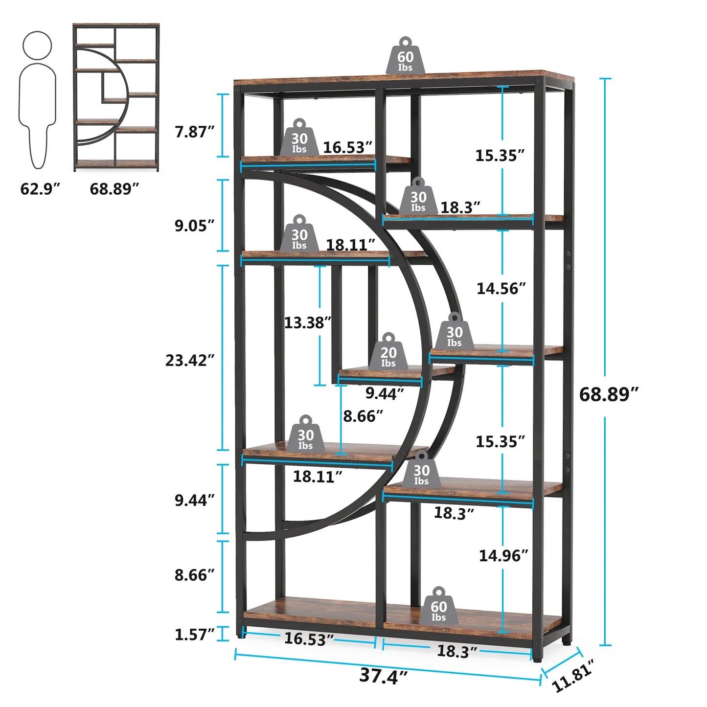 Tribesigns Industrial 5 Tier Bookshelf Freestanding Display Shelving Unit
