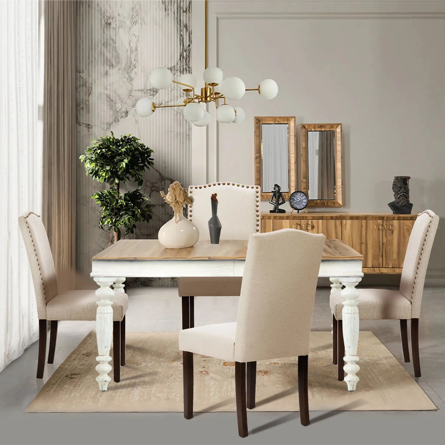 Mcq Modern Fabric Dining Chairs Padded Seat For Kitchen Home