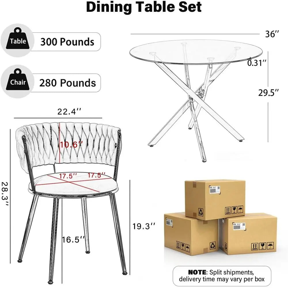 Modern Glass Dining Set with Velvet Upholstered Chairs