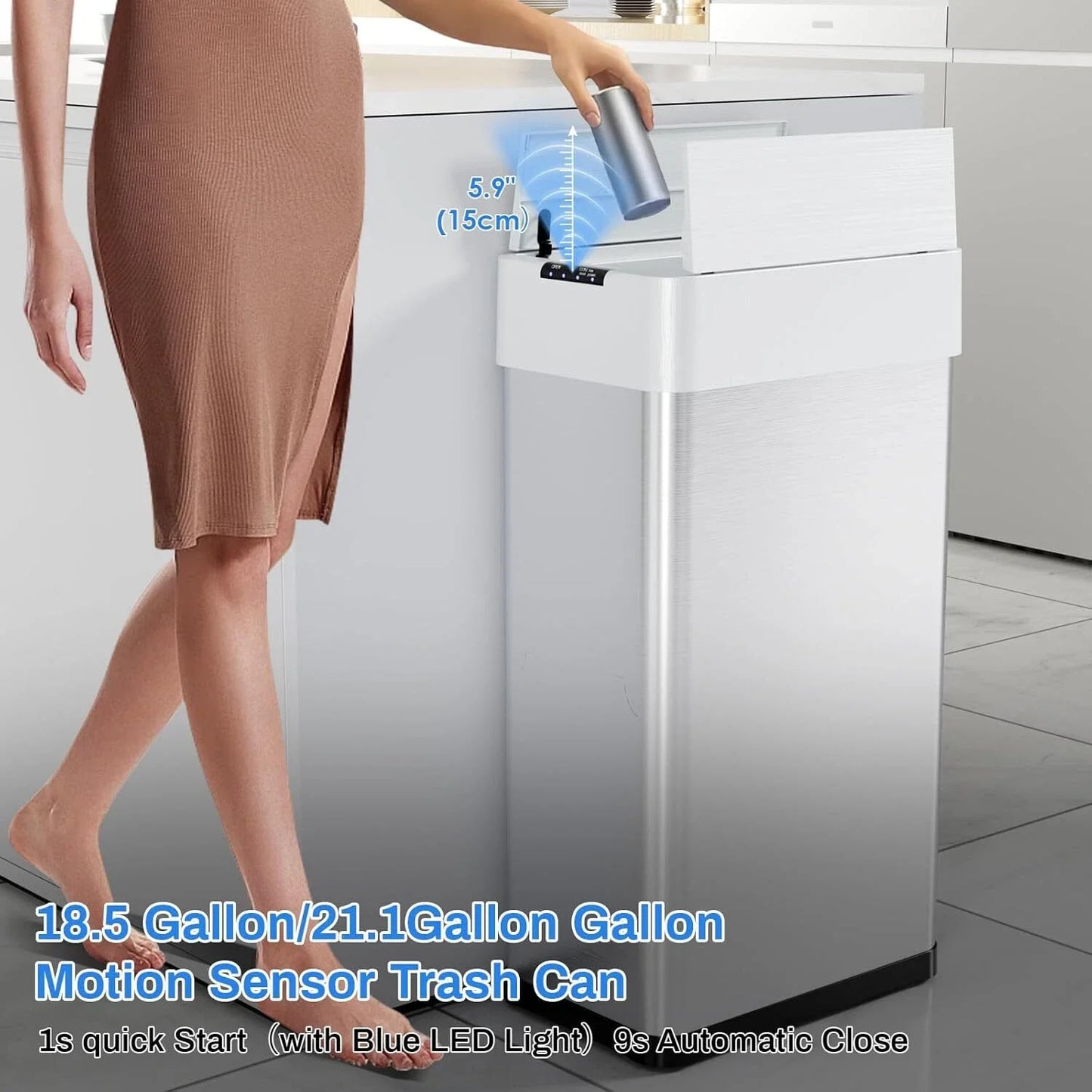 Homfa Motion Sensor Stainless Steel Automatic Garbage Bin