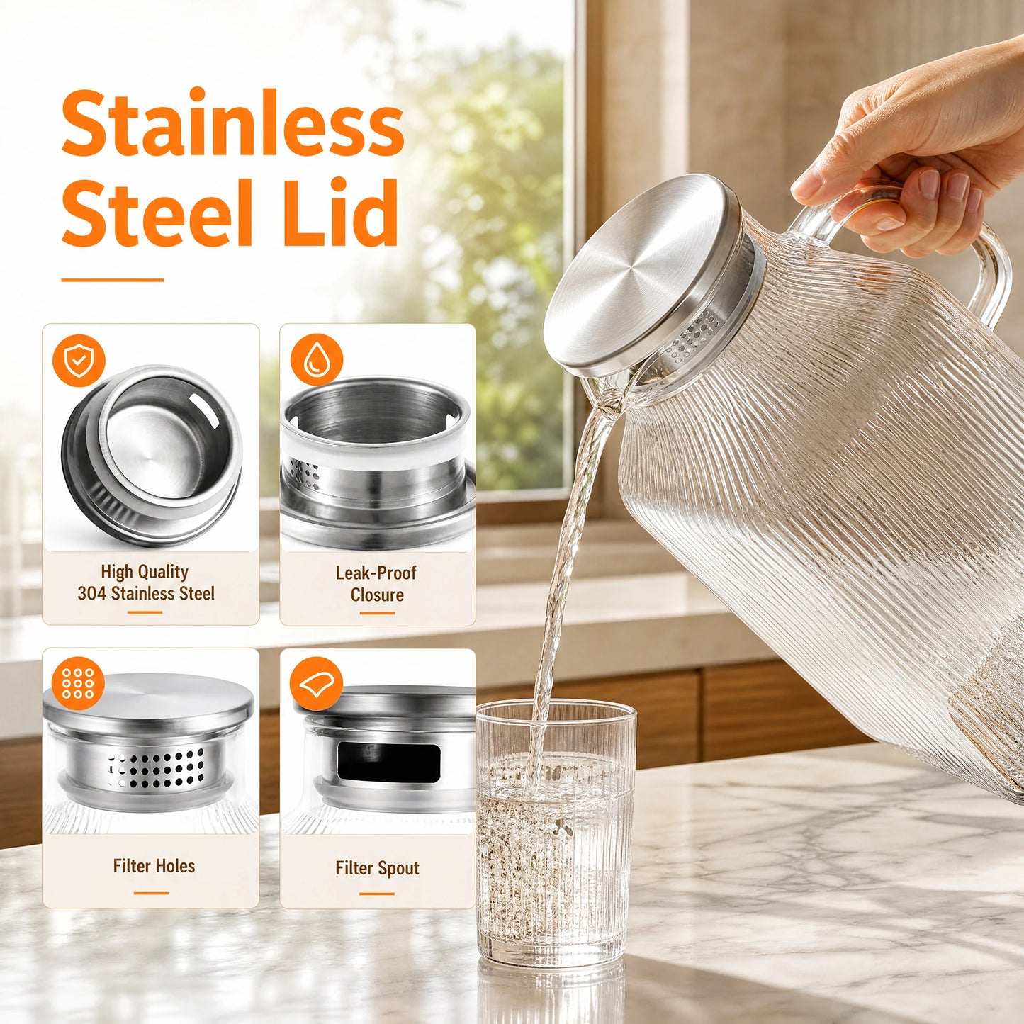 HiMISS Glass Water Pitcher With Strainer Lid For Beverages