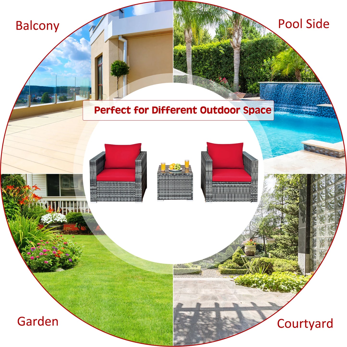 HOMASIS Outdoor Rattan Bistro Sofa Chair Table Cushioned Set