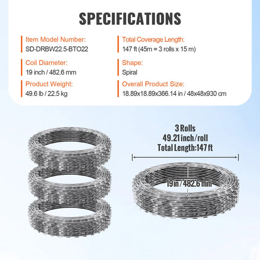 SucceBuy Double Spiral Galvanized Razor Wire Fence Rolls