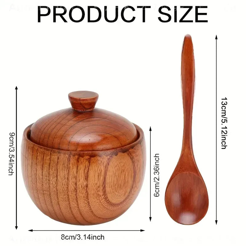 Jujube Wood Seasoning Box With Spoon And Lid Kitchen Storage