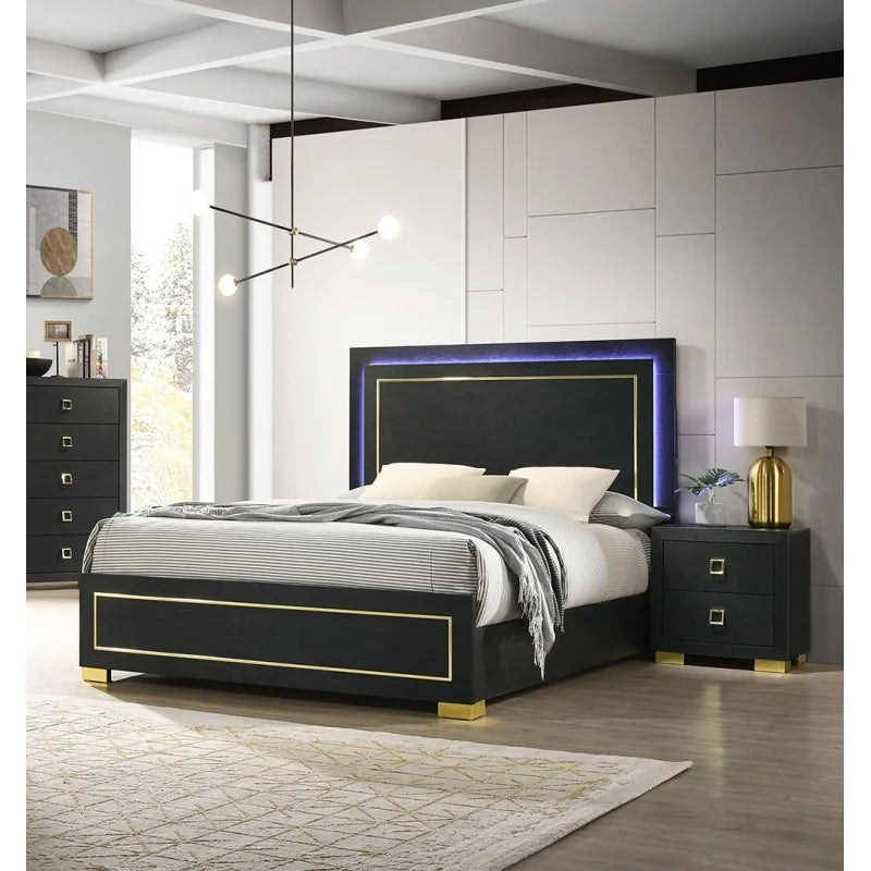 Elegant Three Piece Bedroom Furniture Set With Two Nightstands