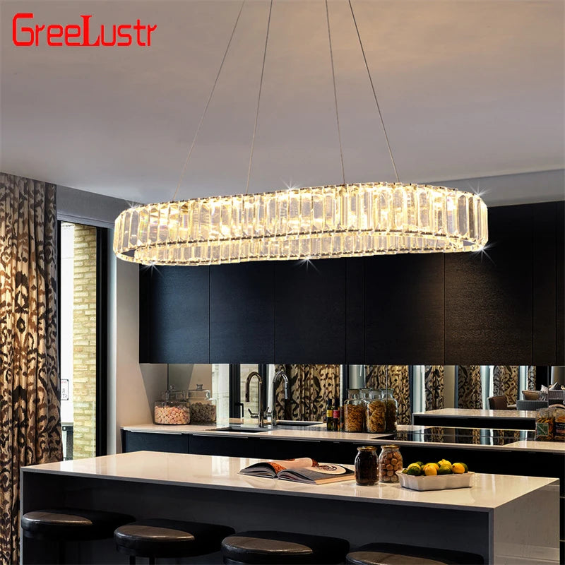 GreeLustr Modern K9 Crystal Oval Ring LED Pendant Light