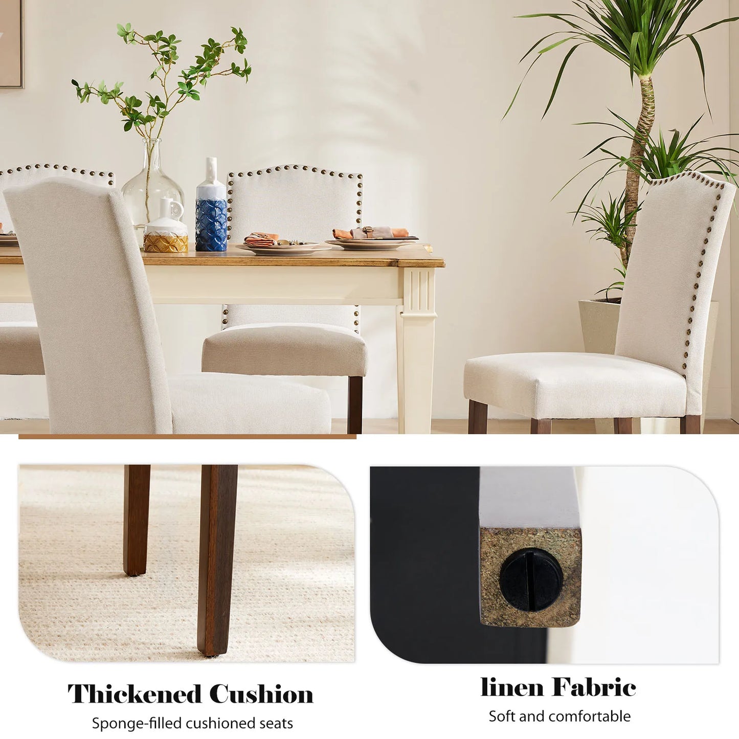 Mcq Modern Fabric Dining Chairs Padded Seat For Kitchen Home