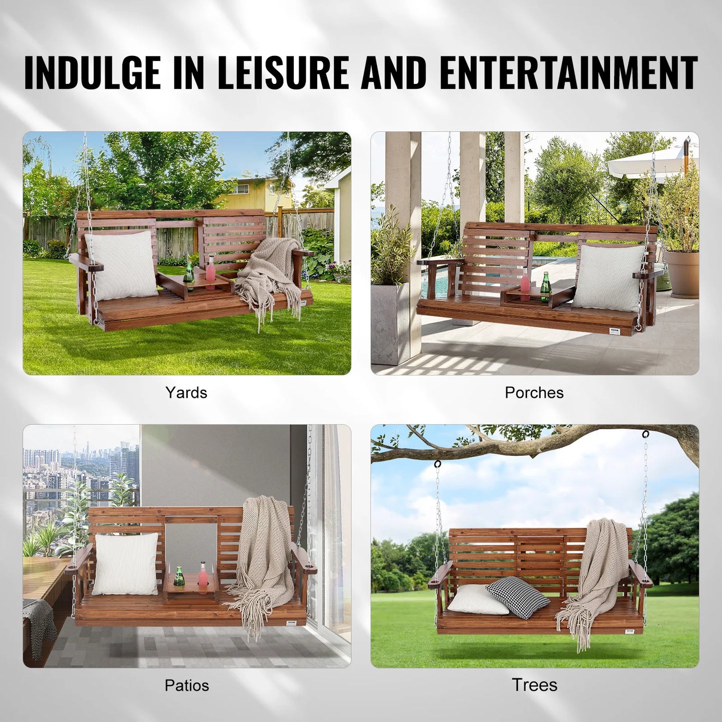 Succebuy Cedar Wood Outdoor Porch Swing Patio Garden Bench