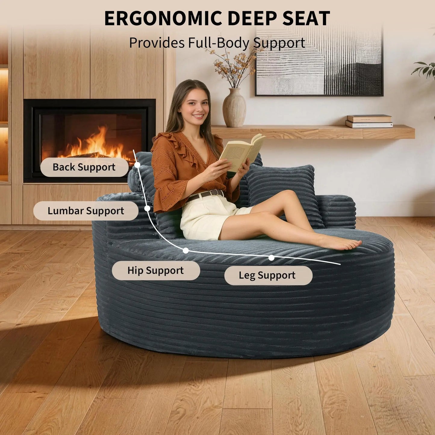 HiMISS Modern Round Lounge Chair With Corduroy Fabric