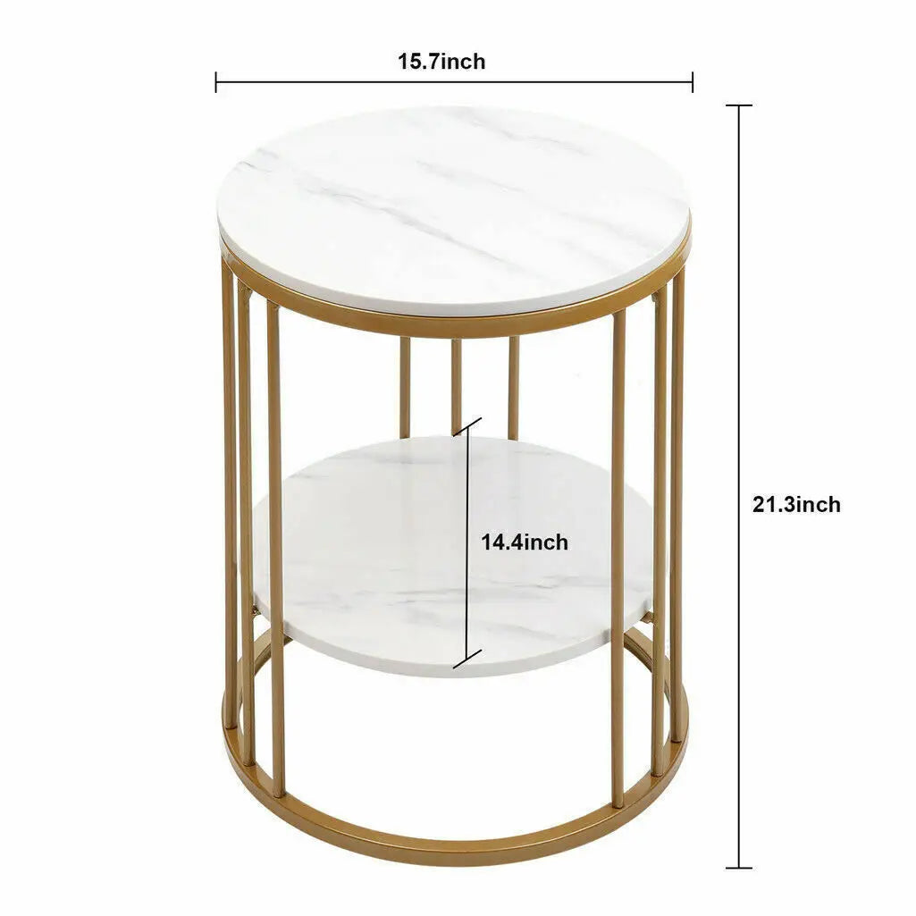 Wisfor Modern Two Tier Round Marble Side Table For Bedrooms
