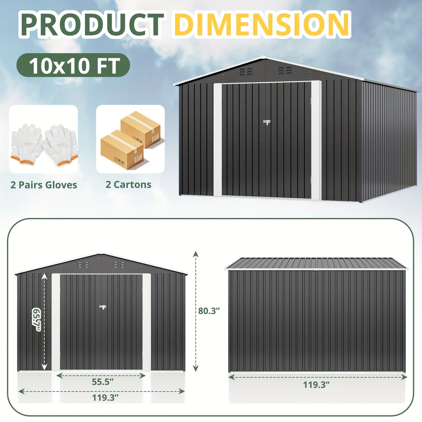 VIWAT Heavy Duty Outdoor Metal Storage Shed With Secure Door