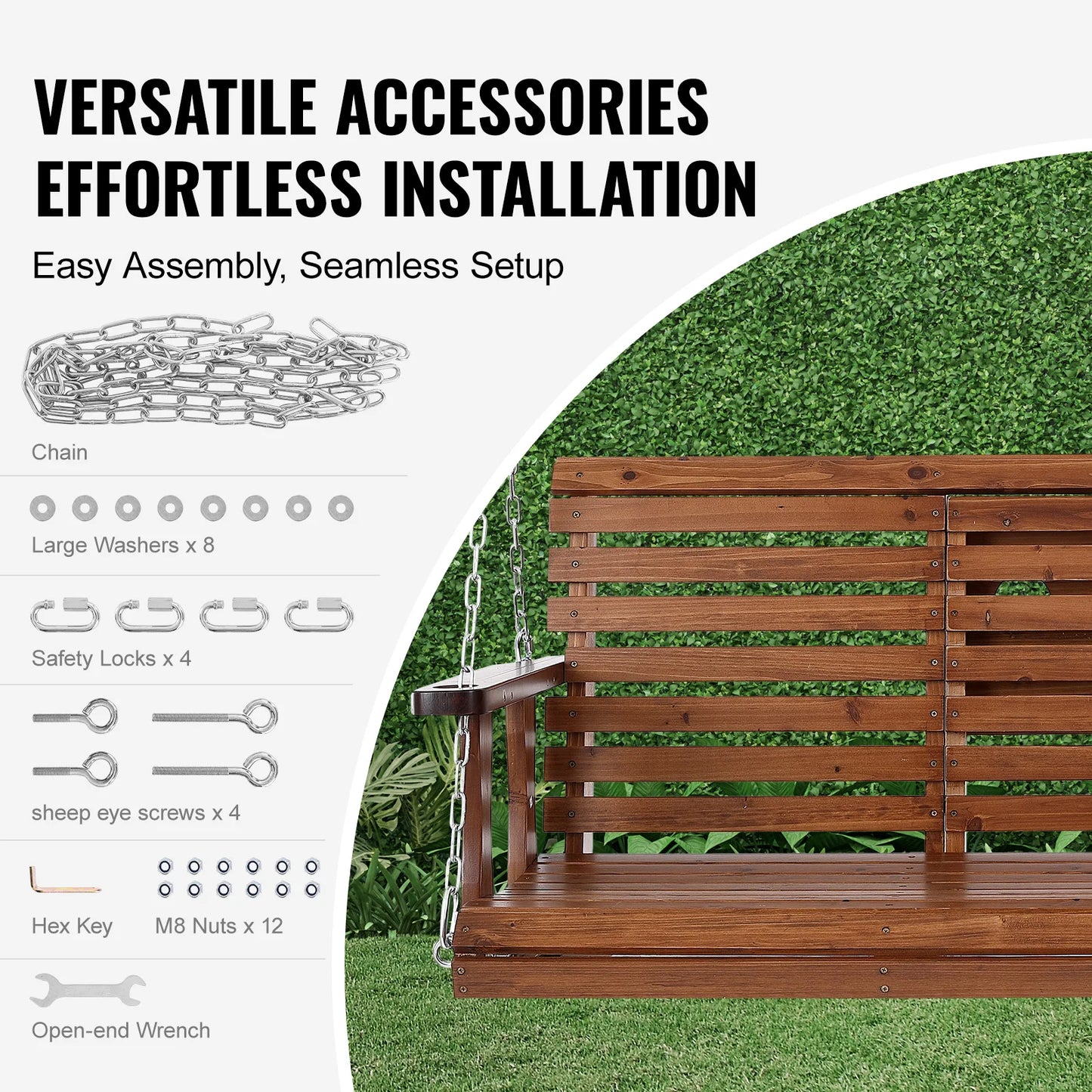 Succebuy Cedar Wood Outdoor Porch Swing Patio Garden Bench