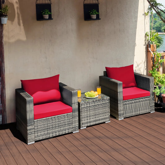 HOMASIS Outdoor Rattan Bistro Sofa Chair Table Cushioned Set