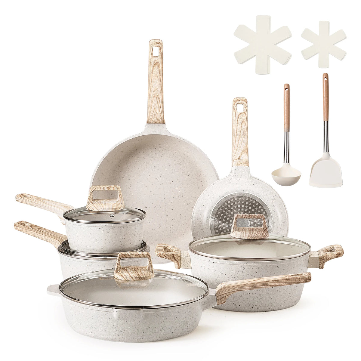 SucceBuy Granite Nonstick Cookware Set for Induction Cooking