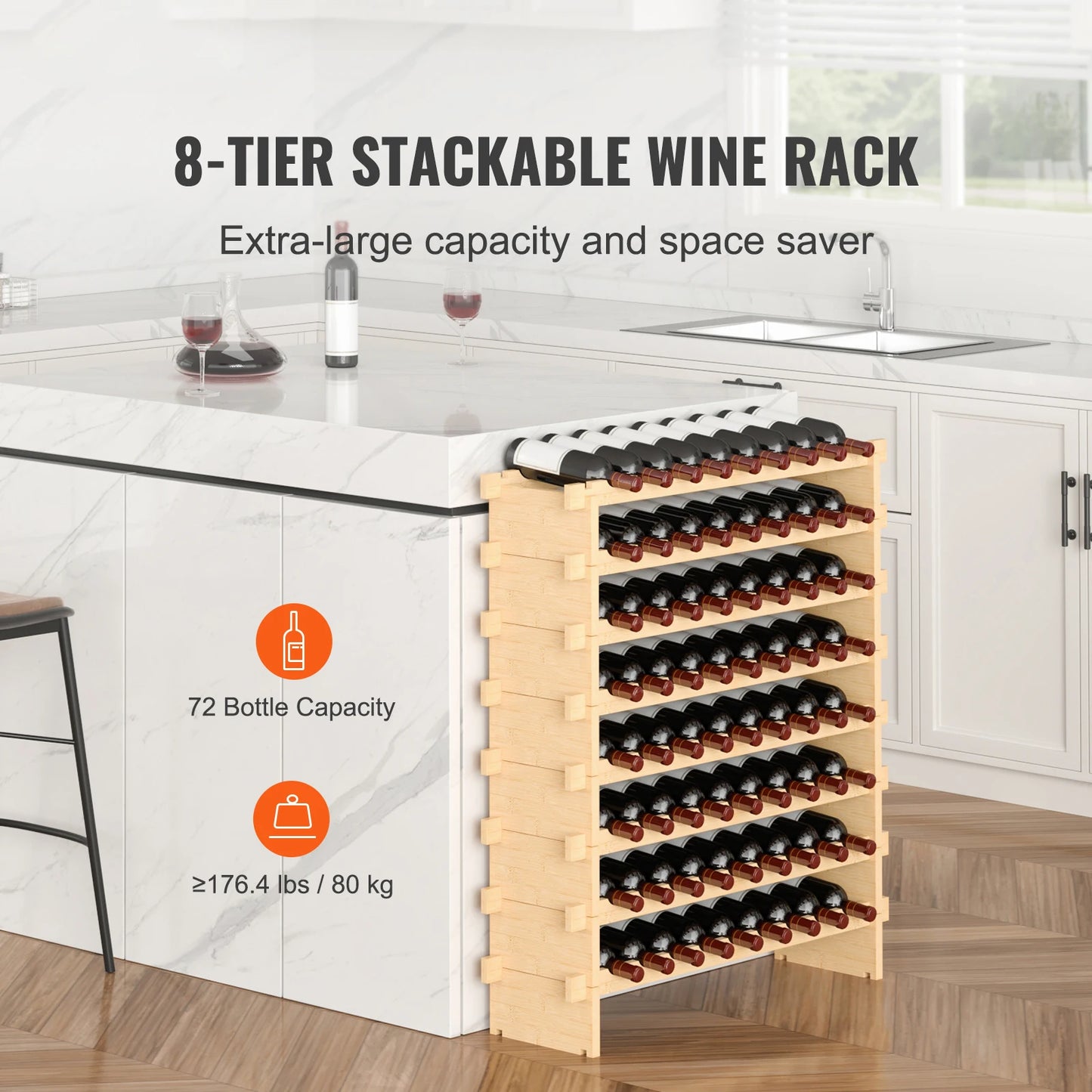 SucceBuy Stackable Bamboo Wine Rack Free Standing Modular Storage Shelf