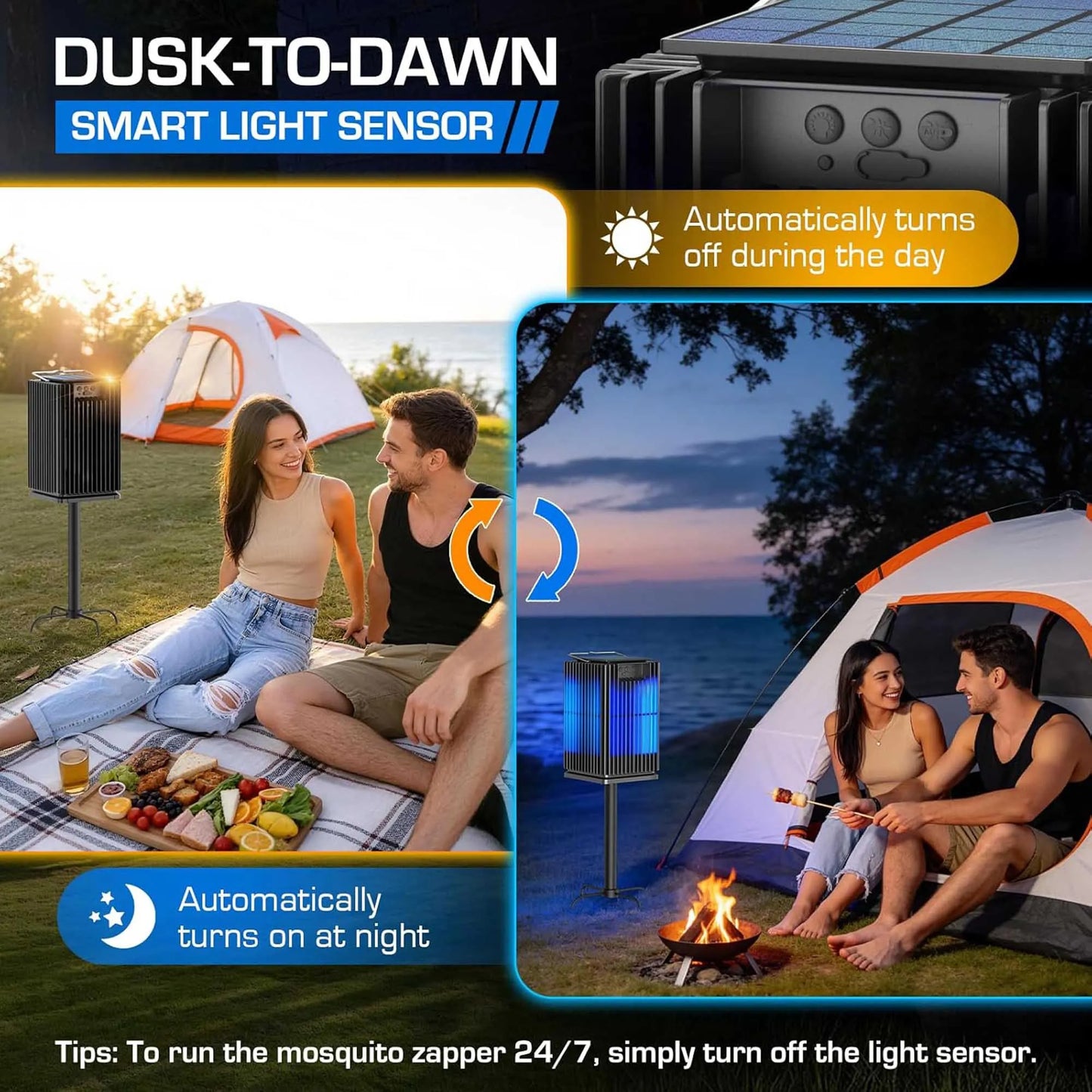 Solar Cordless Outdoor Bug Zapper With Night Light And Bracket