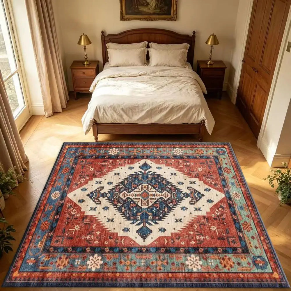Soft Polyester Tribal Diamond Machine Washable Indoor Floor Mat
