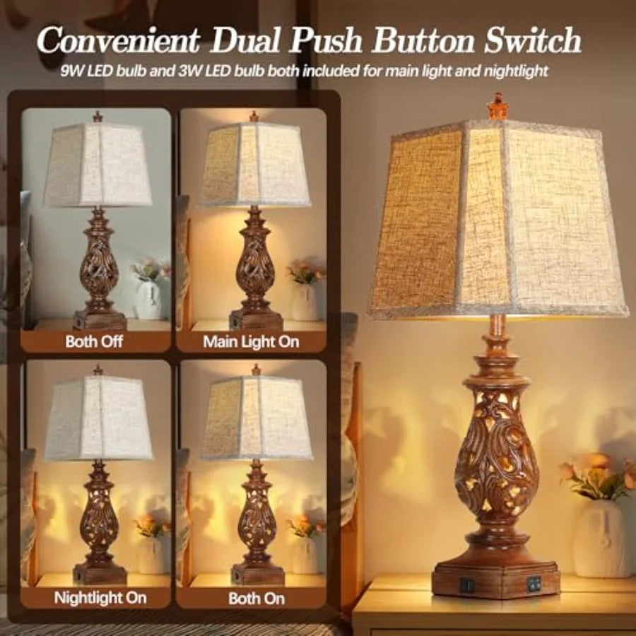Farmhouse Table Lamps With Usb Charging Ports And Linen Shades