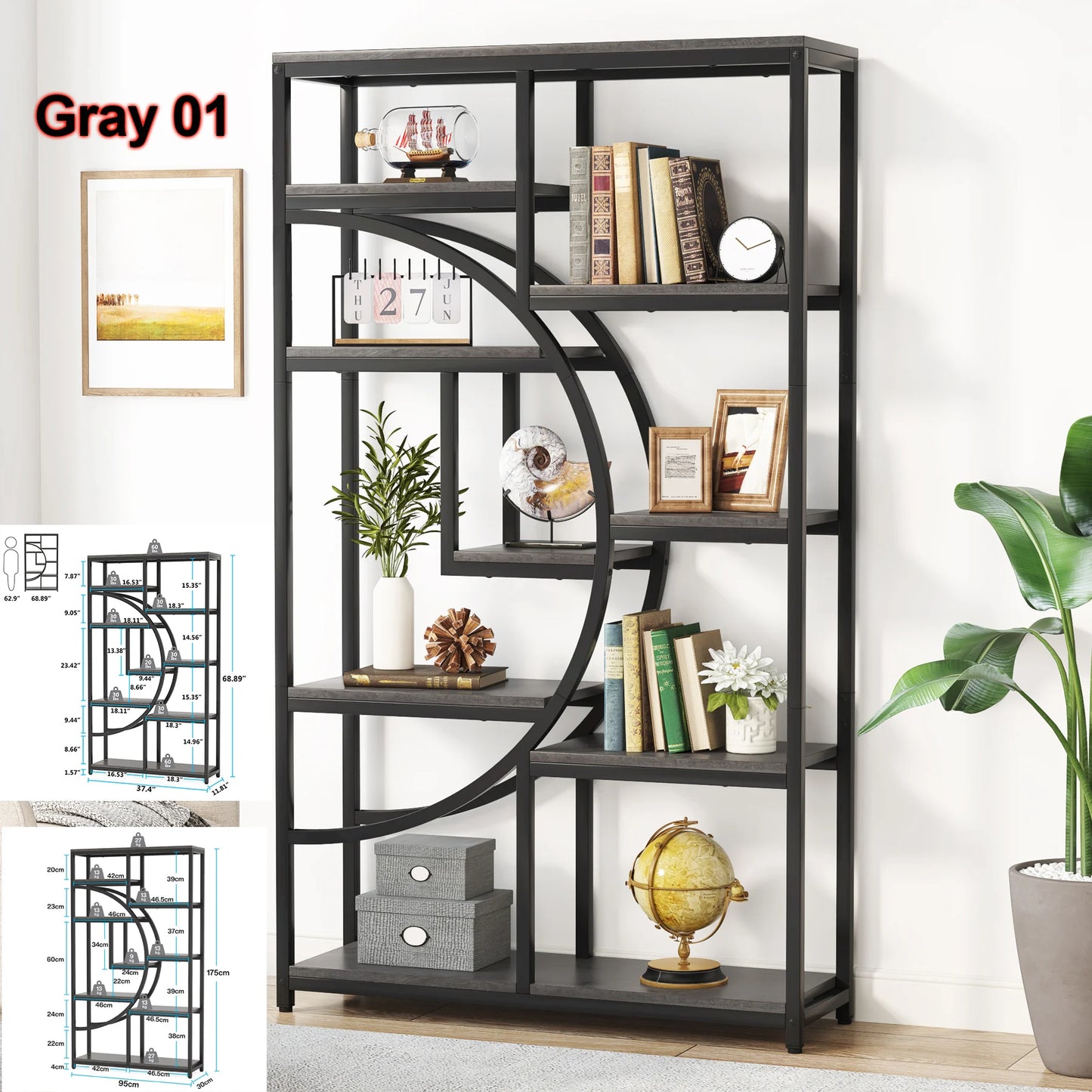 Tribesigns Industrial 5 Tier Bookshelf Freestanding Display Shelving Unit
