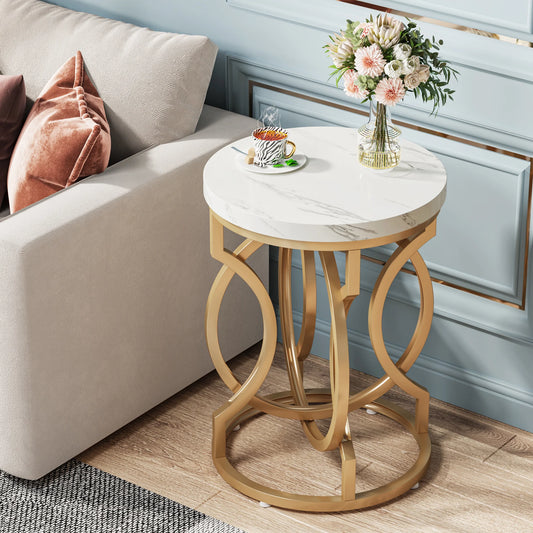 Tribesigns Modern Round End Table Thick Wood Top Crafted Base