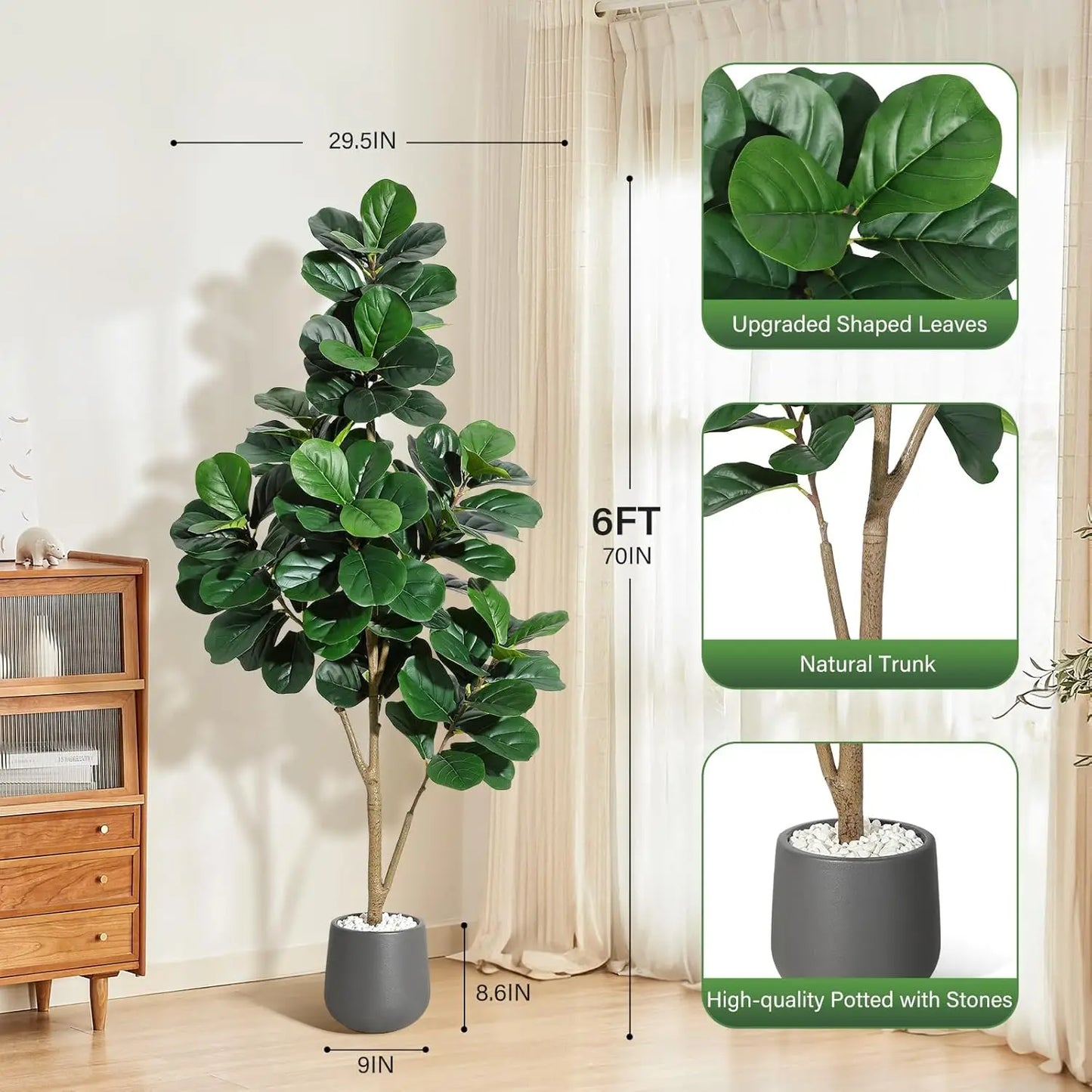 HiMISS Artificial Fiddle Leaf Fig Tree With Realistic Leaves