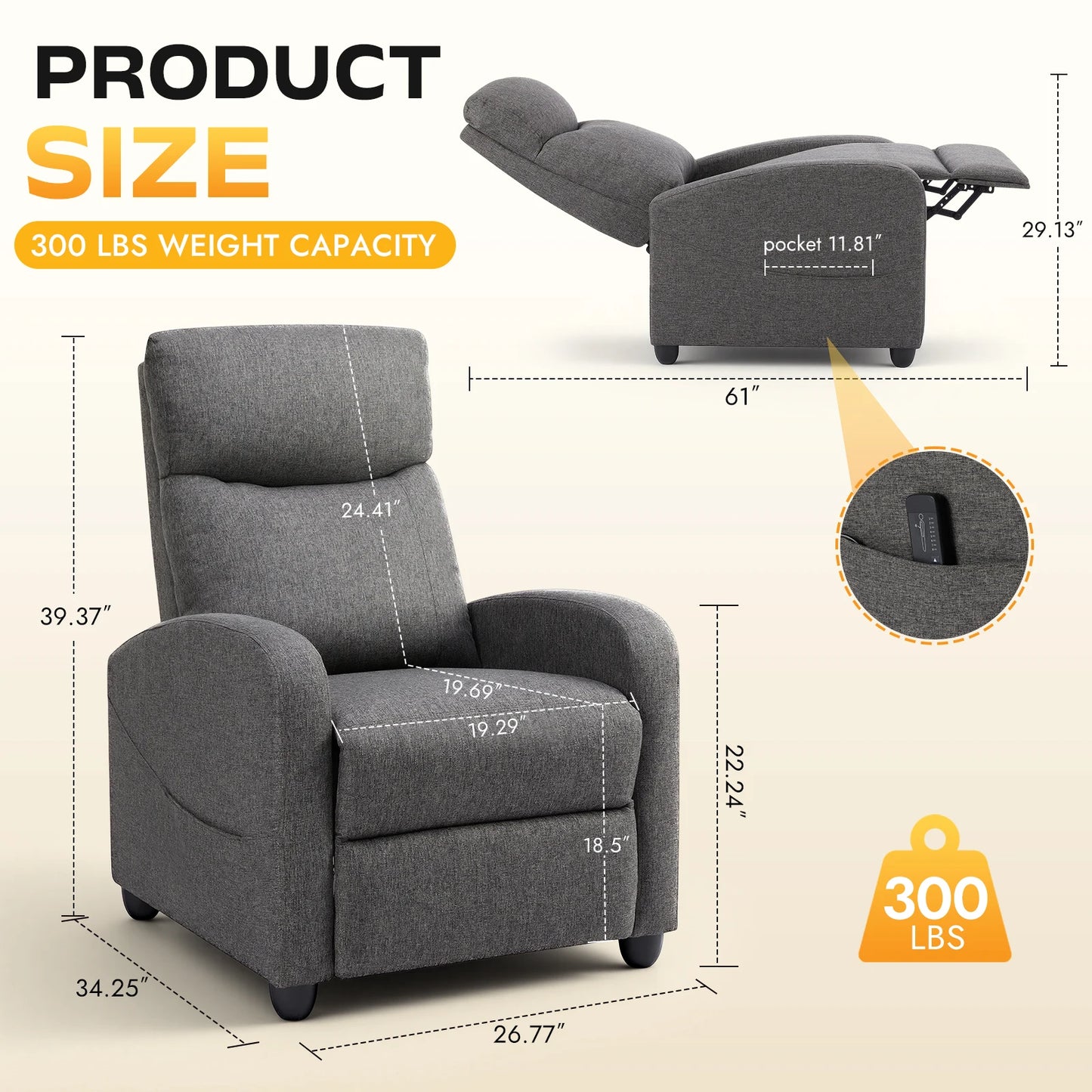 MCQ Modern Recliner Sofa With Lumbar Support for Living Room