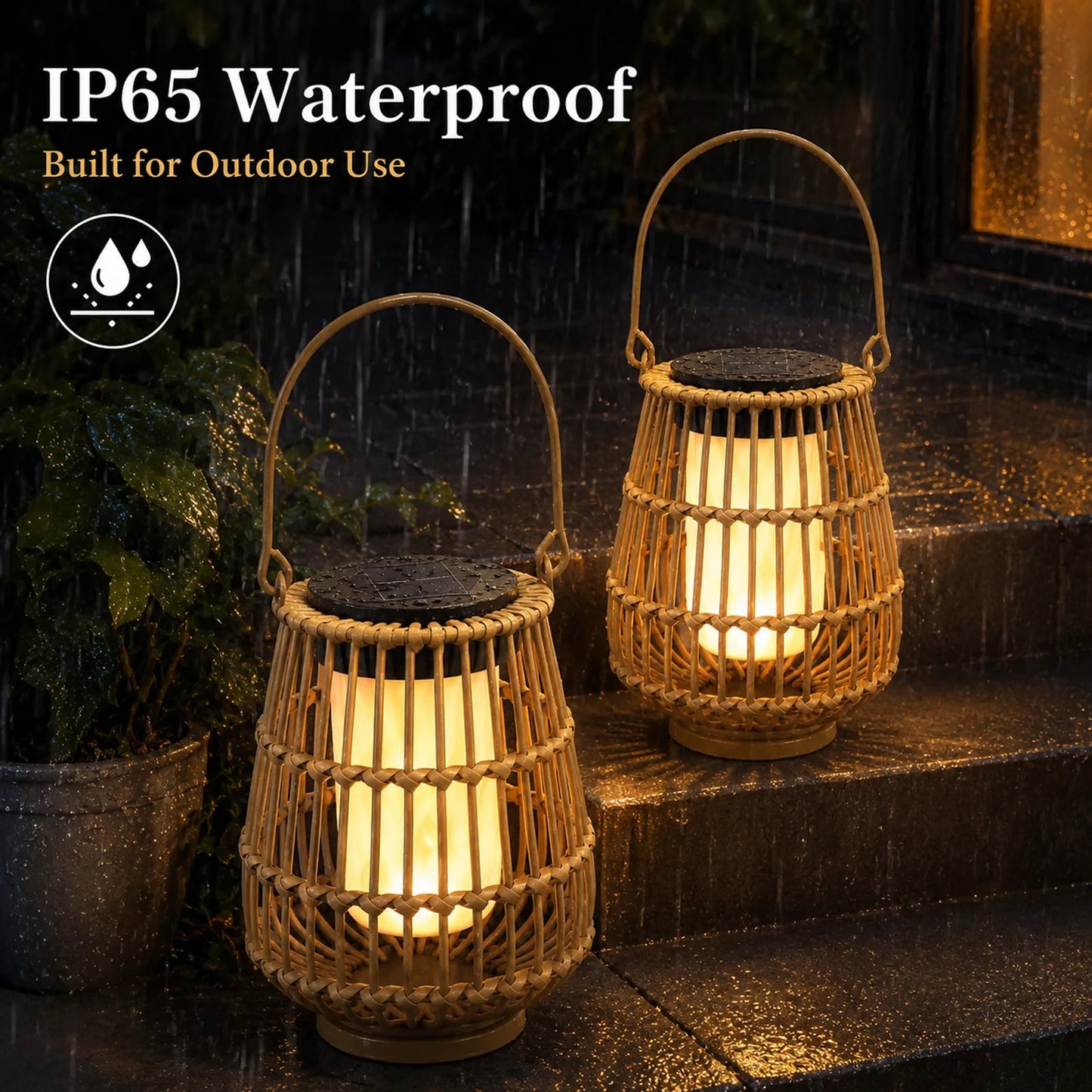 Handwoven Rattan Solar Lanterns Waterproof Hanging Led Outdoor Lights
