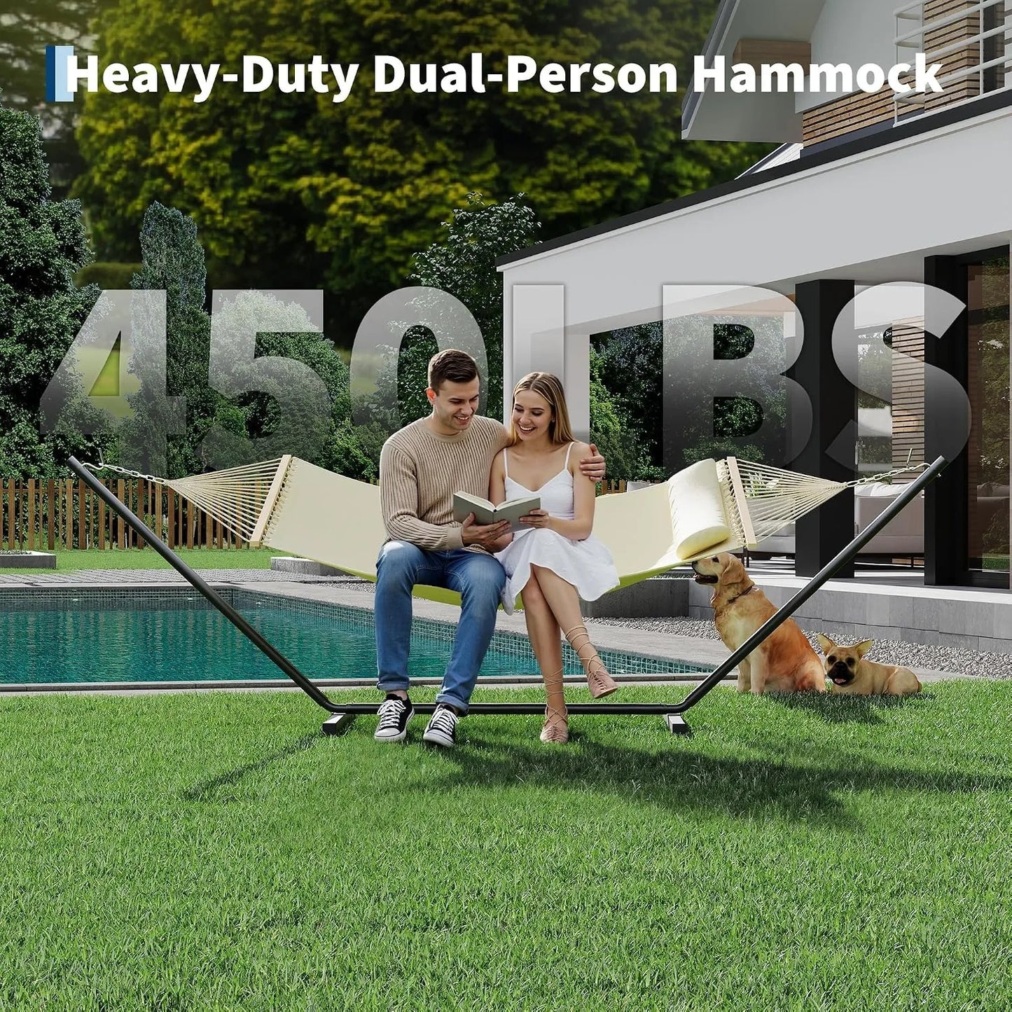Premium Double Hammock With Sturdy Stand And Comfortable Pillow