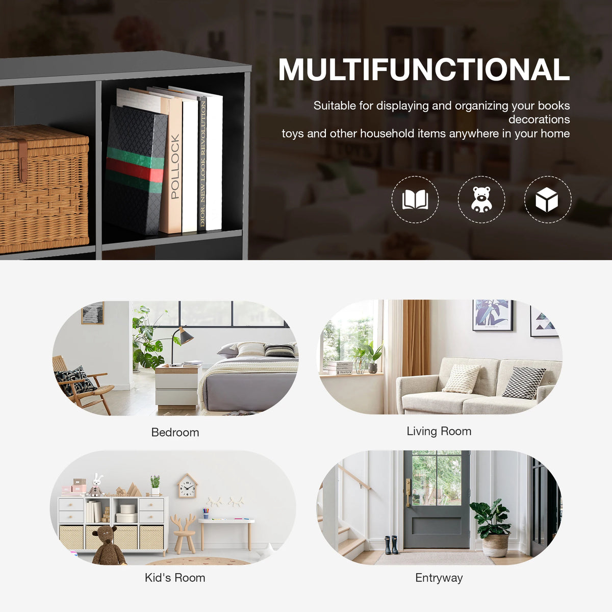 JHK Modern Wooden Cube Storage Organizer Bookcase For Home