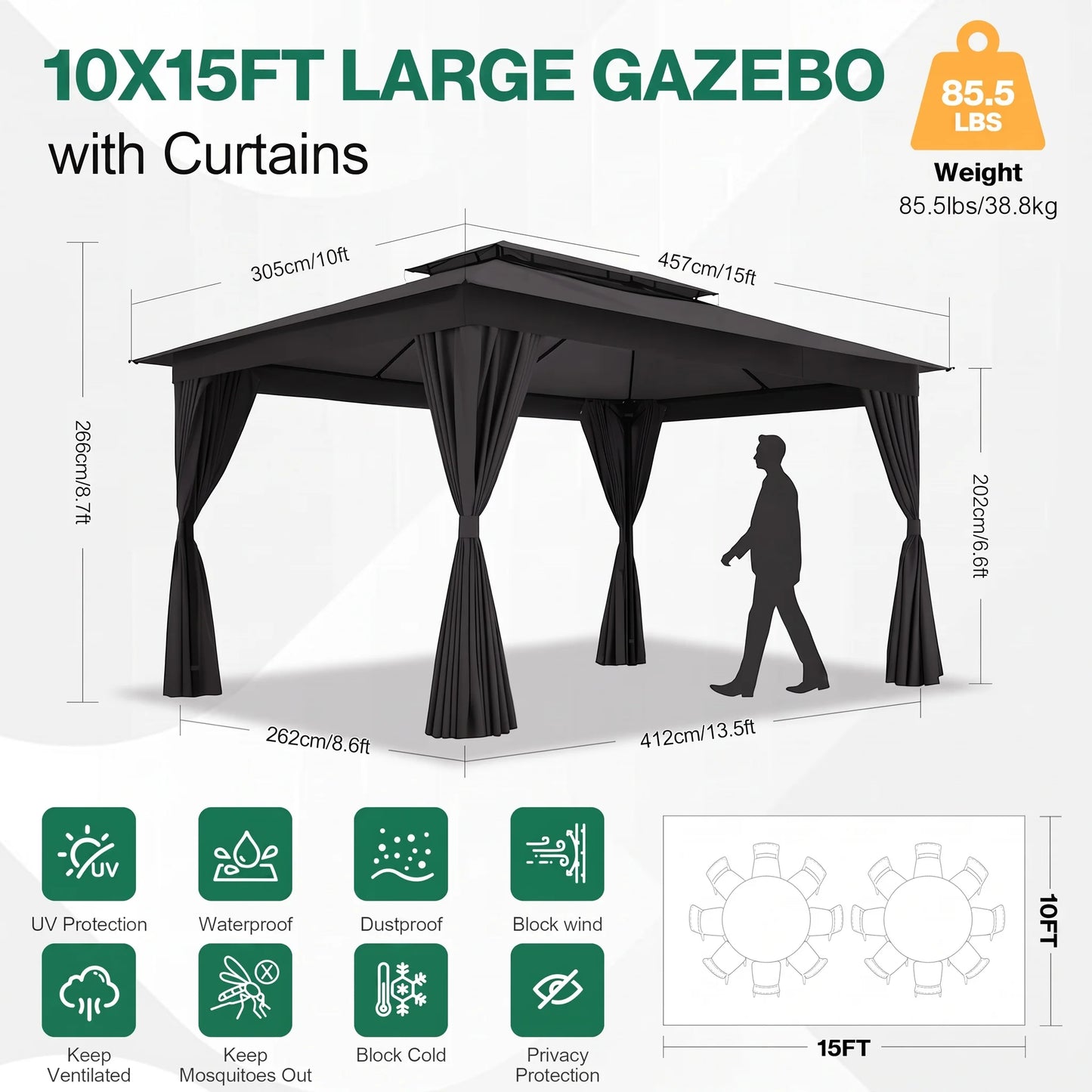 Tooluck Heavy Duty Steel Gazebo With Vented Double Roof