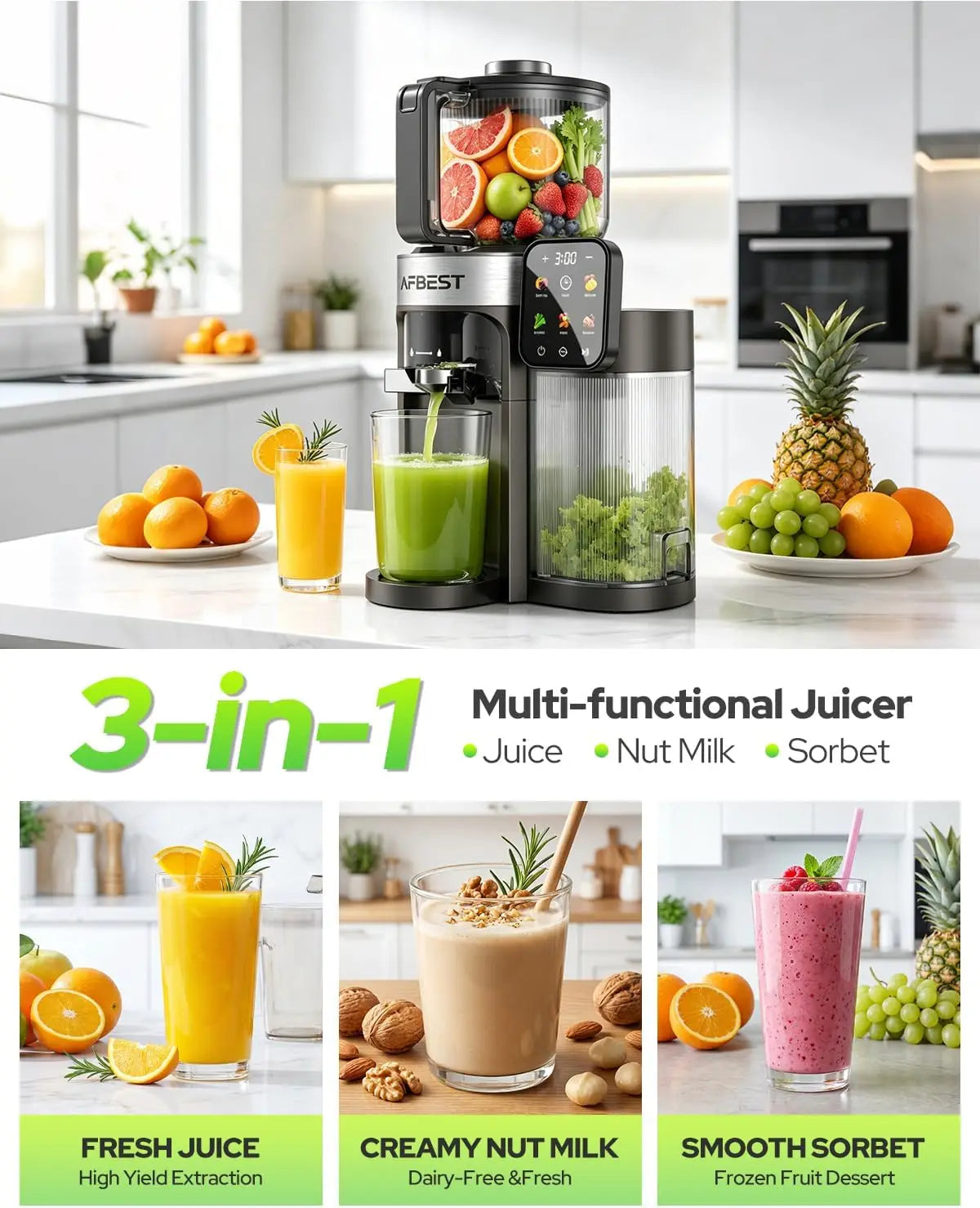 Slow Masticating Cold Press Juicer With Auto Pulp Ejection Feature