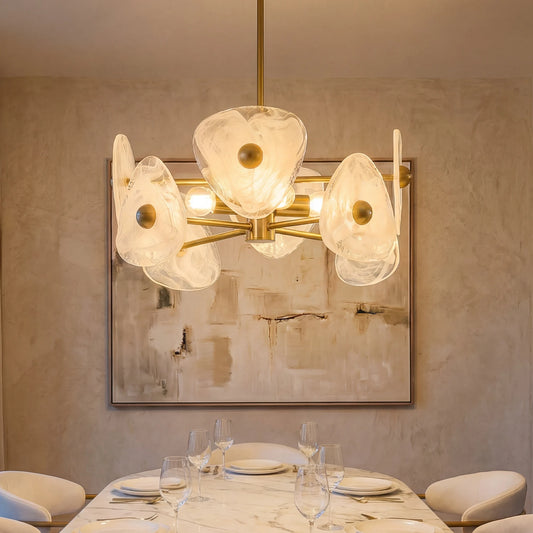 Modern Gold Glass Chandelier Four Light Adjustable Dining Pendant