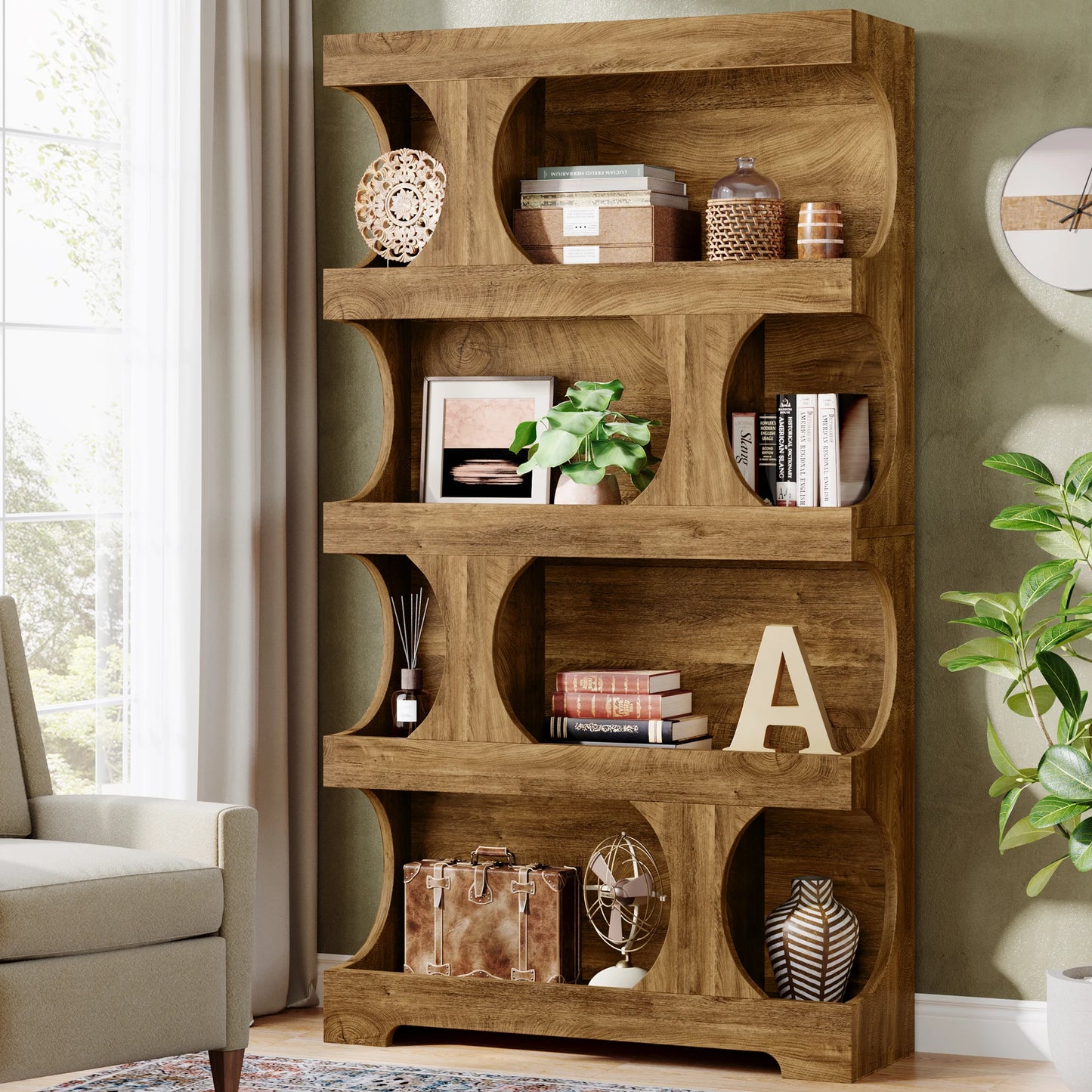 Tribesigns Stylish Wooden Bookcase For Home Storage Display