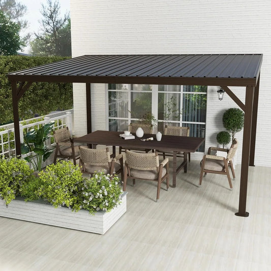 Wall Mounted Gazebo Pergola Featuring Hardtop And Galvanized Steel Gutters