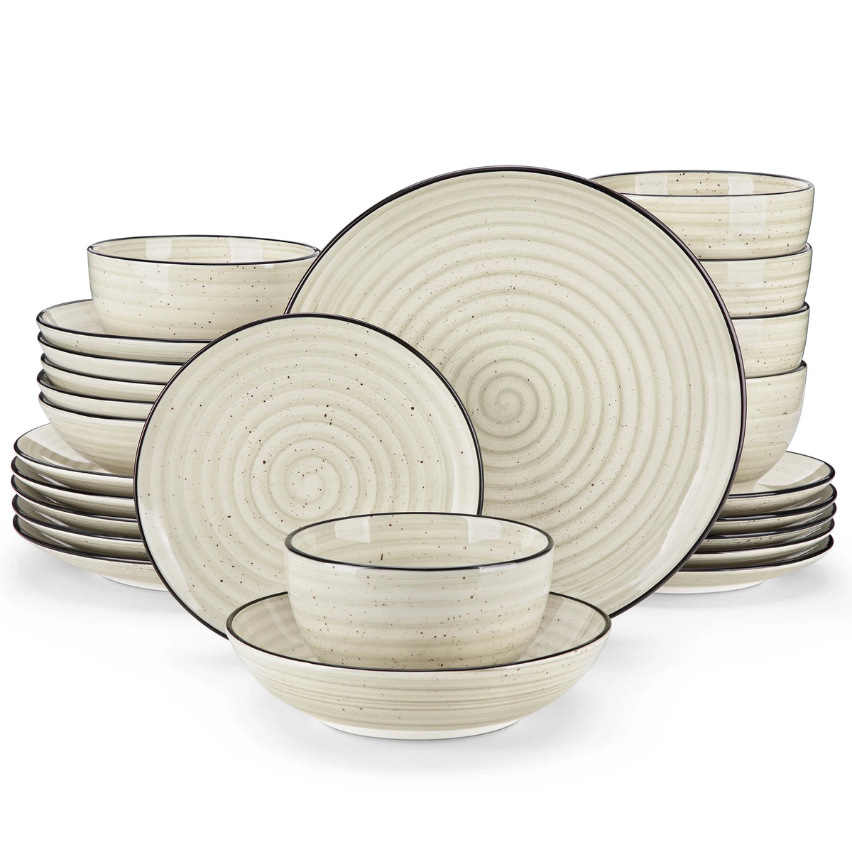 MALACASA Handpainted Spiral Ceramic Dinnerware Set With Plates and Bowls