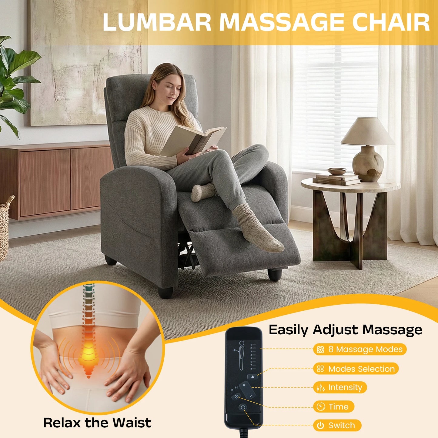 MCQ Modern Recliner Sofa With Lumbar Support for Living Room