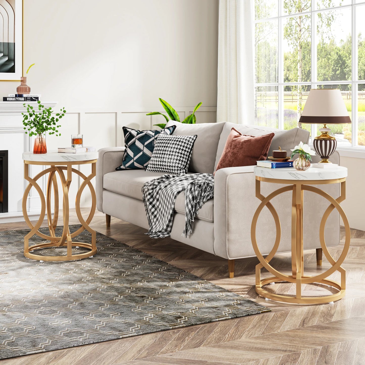 Tribesigns Modern Round End Table Thick Wood Top Crafted Base