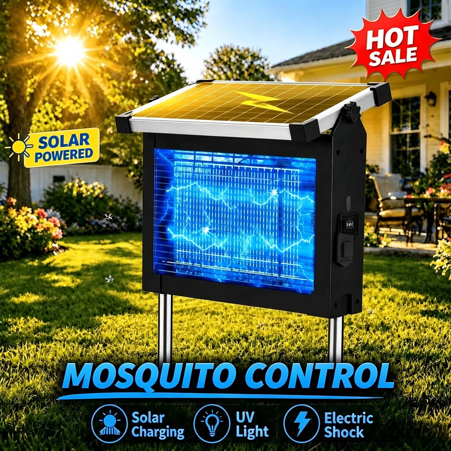Solar Powered Outdoor Mosquito Zapper With Waterproof Shell