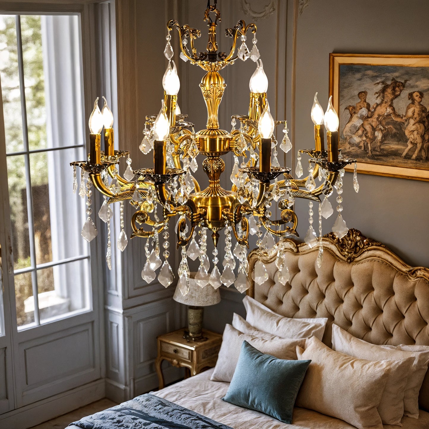 Vintage Polished Crystal Chandelier Pendant Ceiling Light Fixture