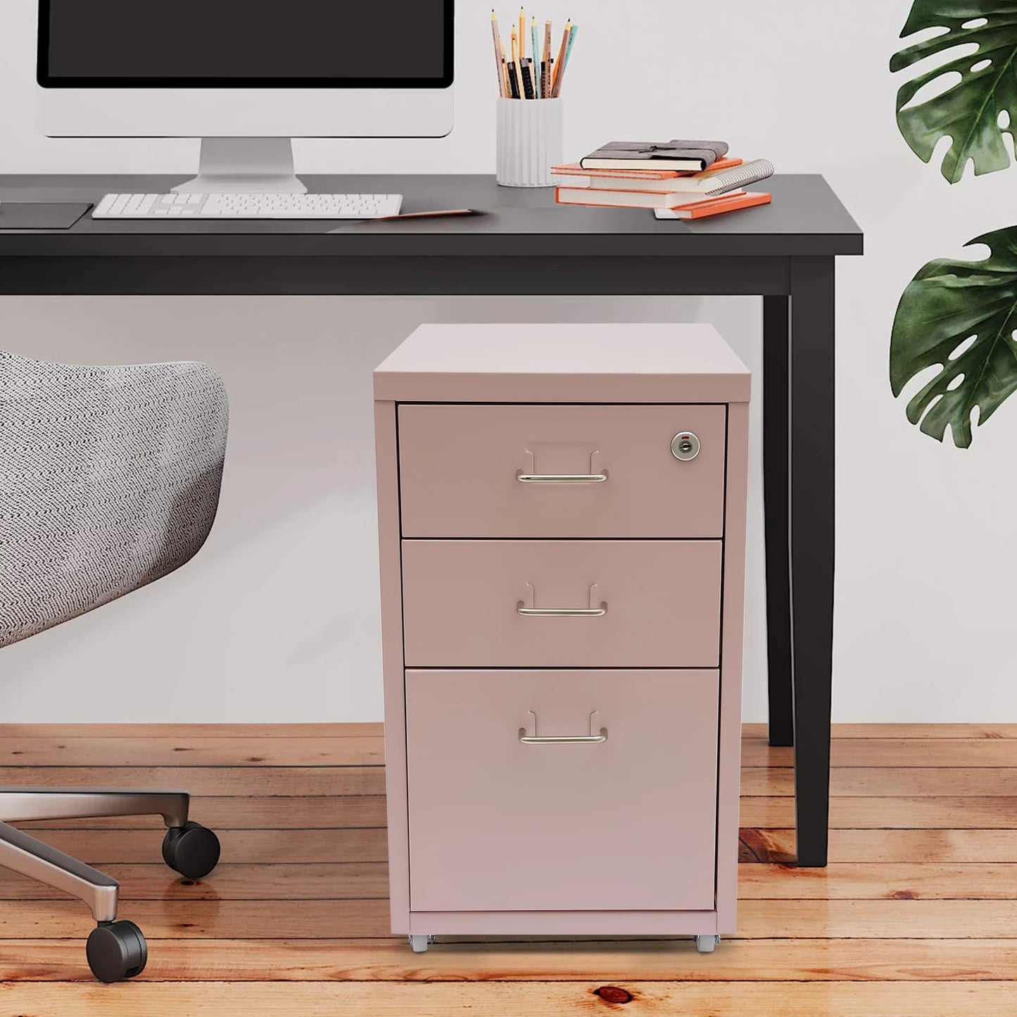 3-Tier Rectangular Metal Vertical Filing Cabinet With Mobile Lock