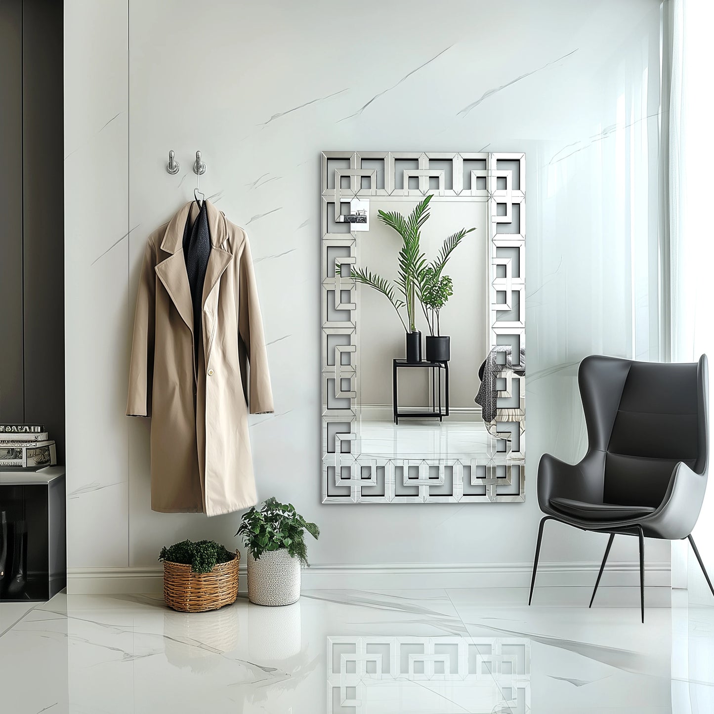Rectangle Venetian Beveled Glass Art Wall Mirror for Home Decor
